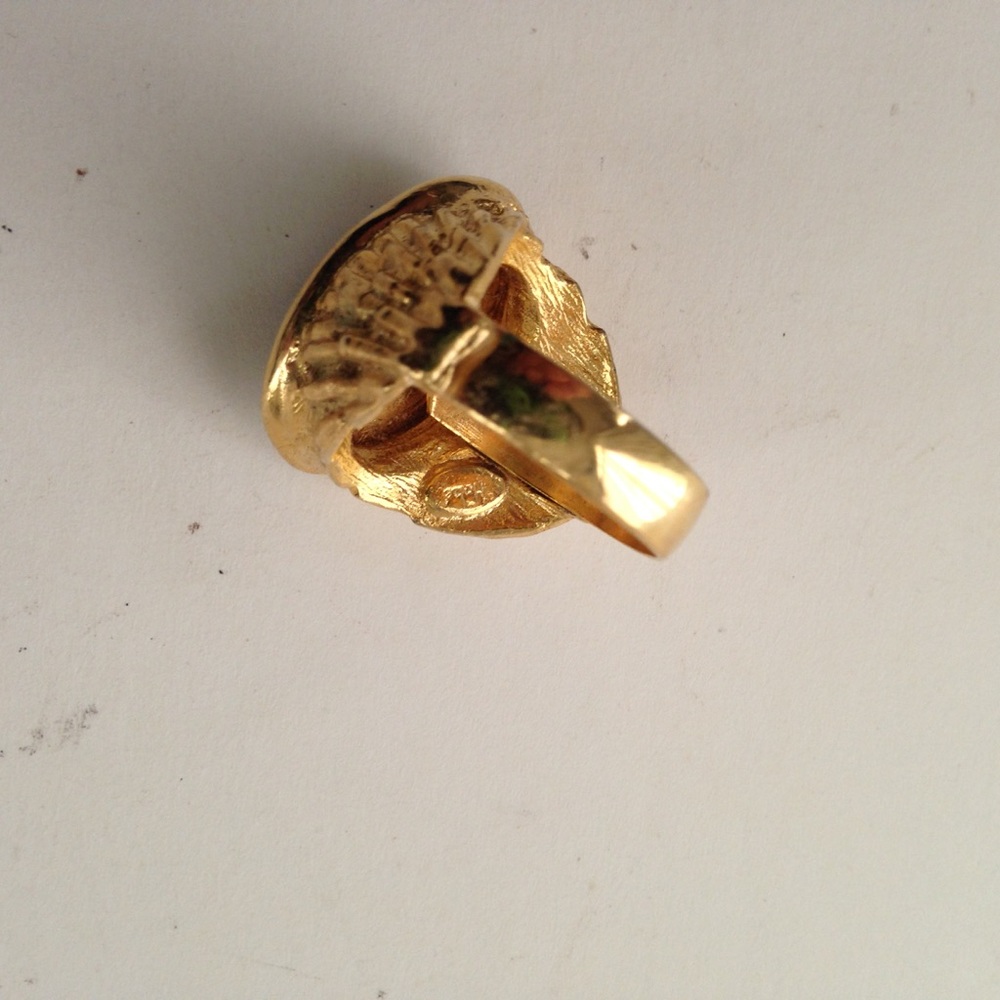 Vintage, Stamped Hobe Blue Agate Adjustable Ring with Rhinestones - Picture 11 of 13